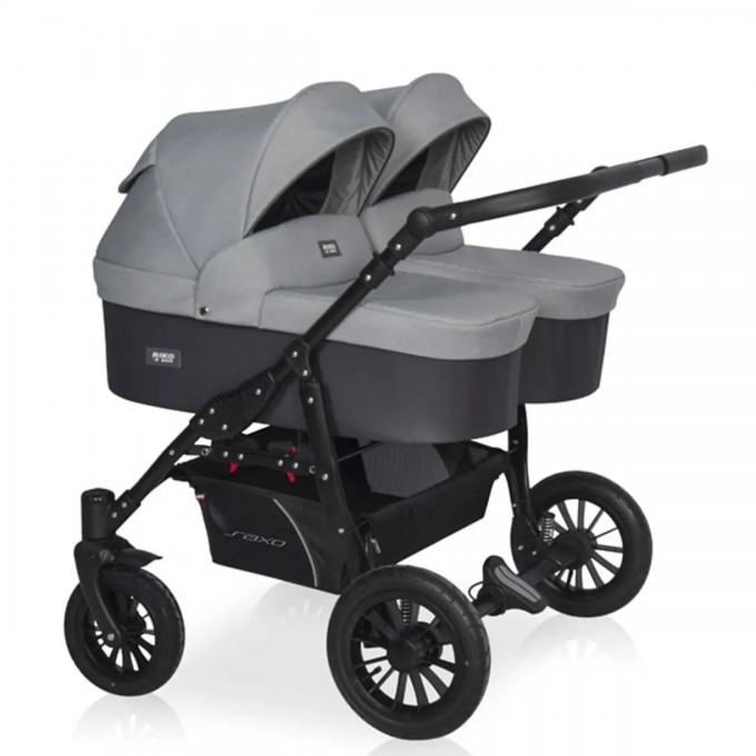 Коляска для близнецов 2 в 1 RIKO BASIC SAXO 02 серый-чёрный 5901583378393 Коляска для близнецов 2 в 1 RIKO BASIC SAXO 02 серый-чёрный 5901583378393